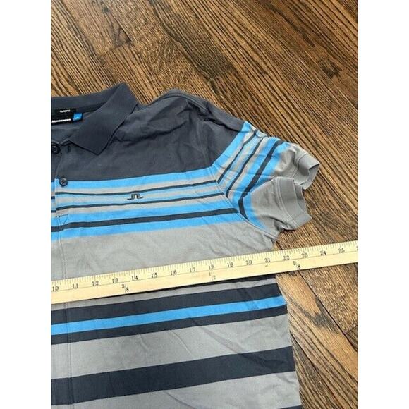 J. Lindeberg Quentin Lux Polo Shirt Slim Fit Short Sleeves Striped Gray Blue XL - Picture 4 of 7